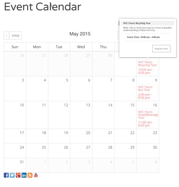 Online registration ticketing calendar