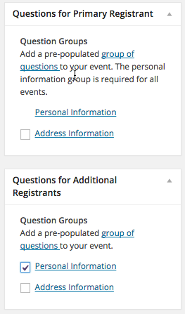 Online registration question groups