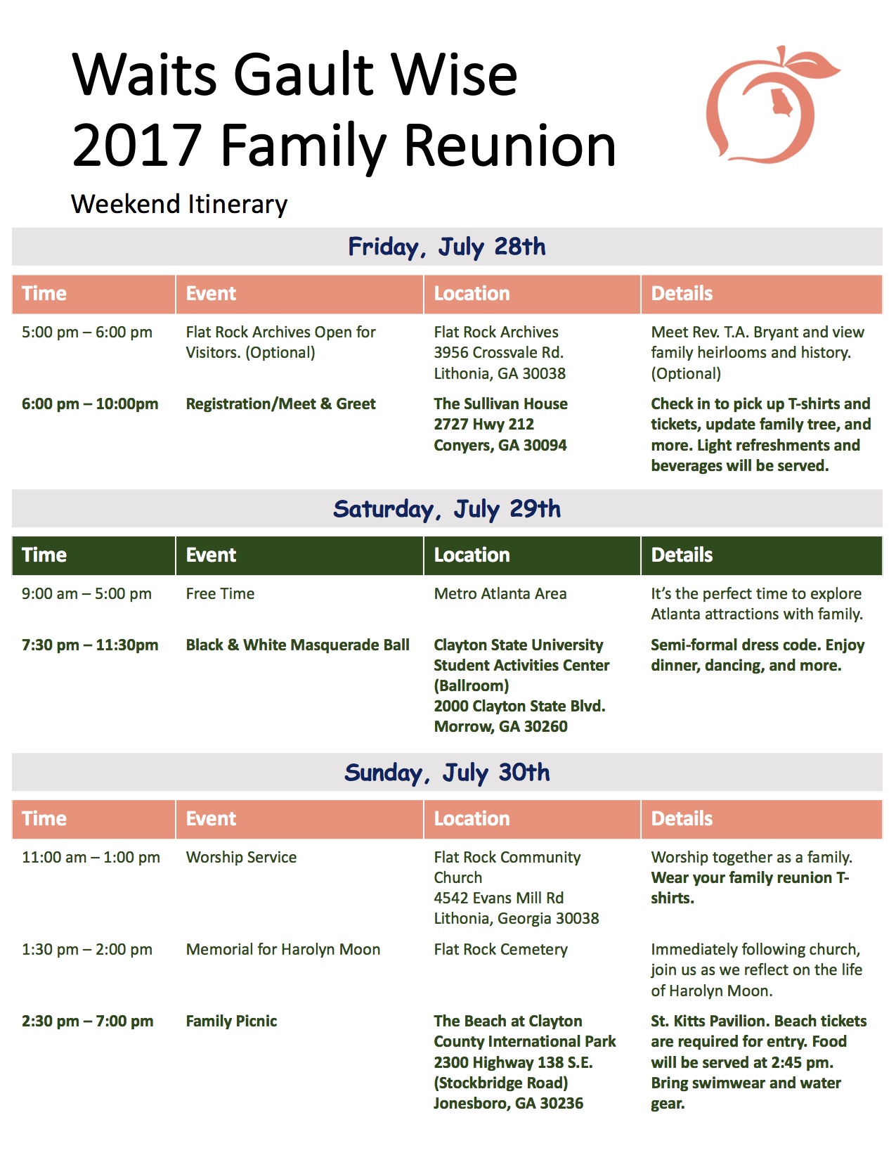 Family Reunion Itinerary Template Free Printable Templates