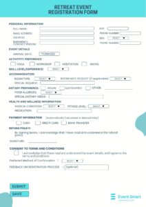 an example template of Retreat Event Registration Form