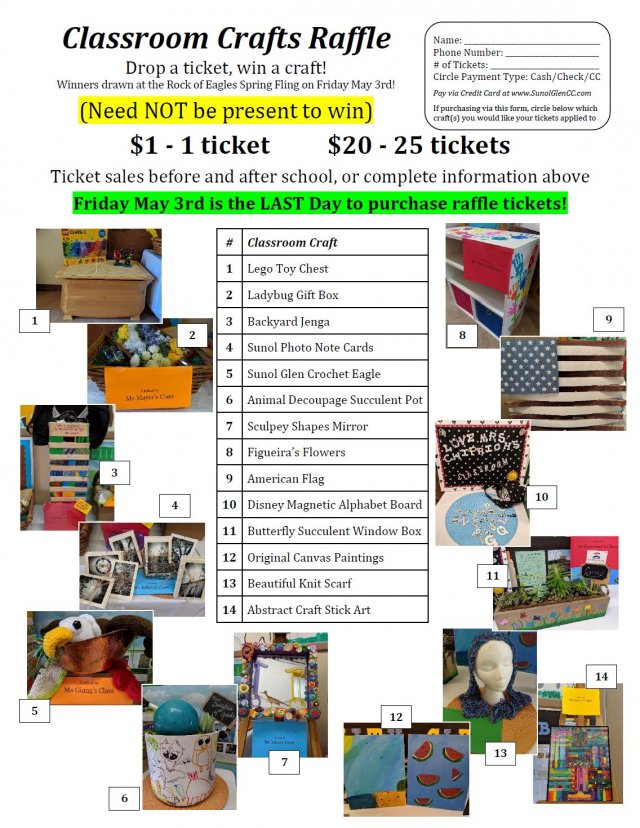 classroom crafts raffle tickets spring fling 2019 sunol glen school